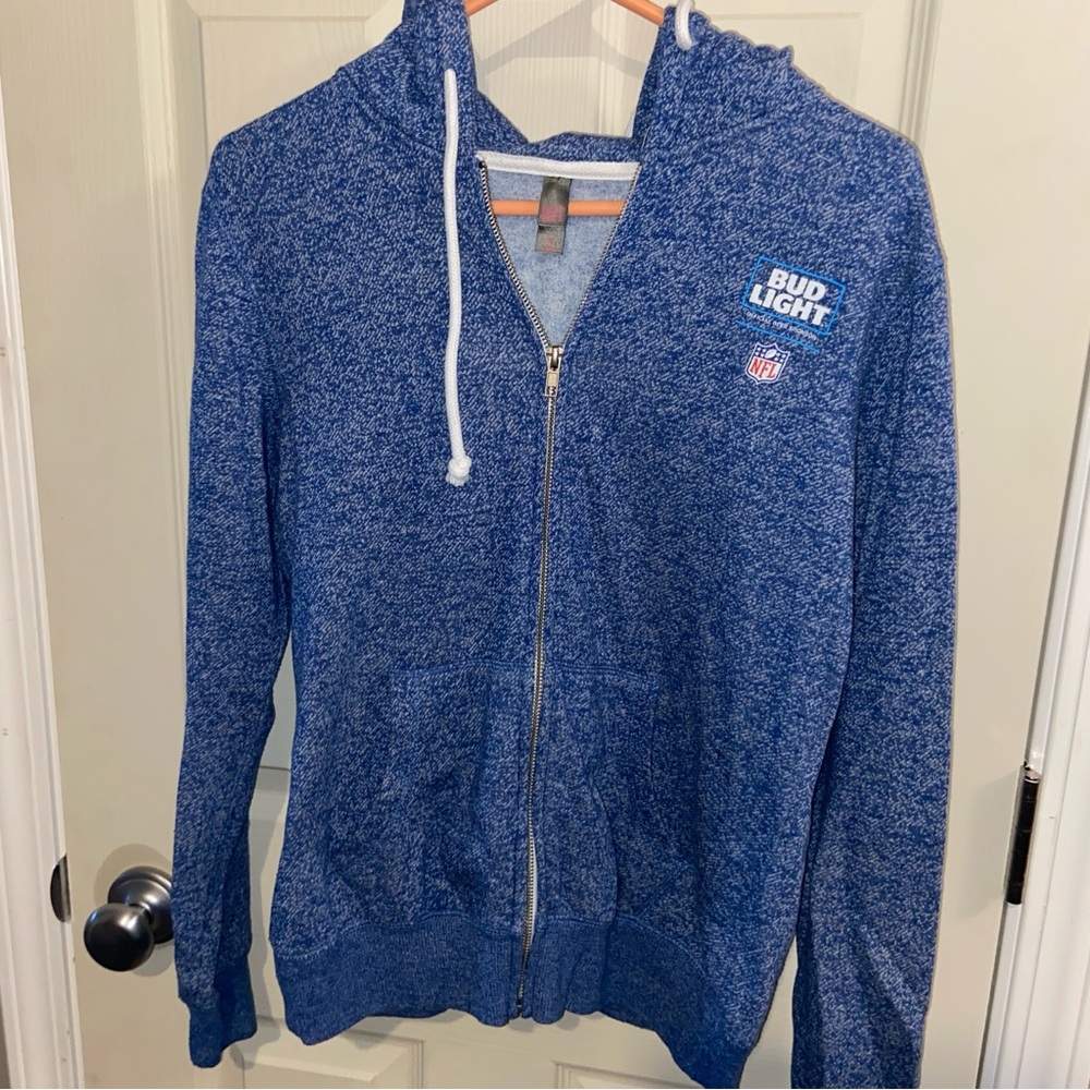 District Bud Light Zip Up Hoodie Hooded Sweatshirt Medium Blue NFL